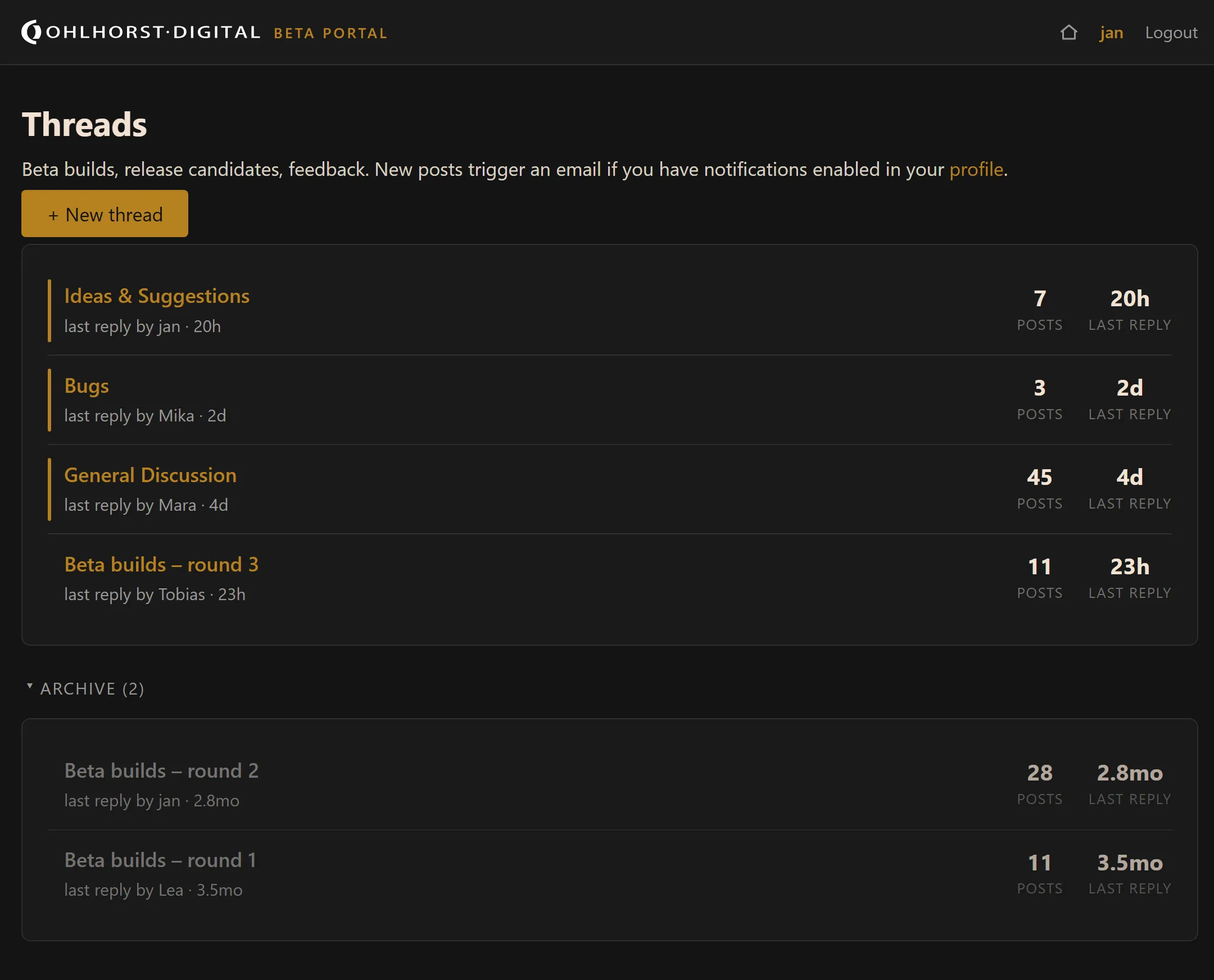 Themenliste des Beta-Forums mit Archiv