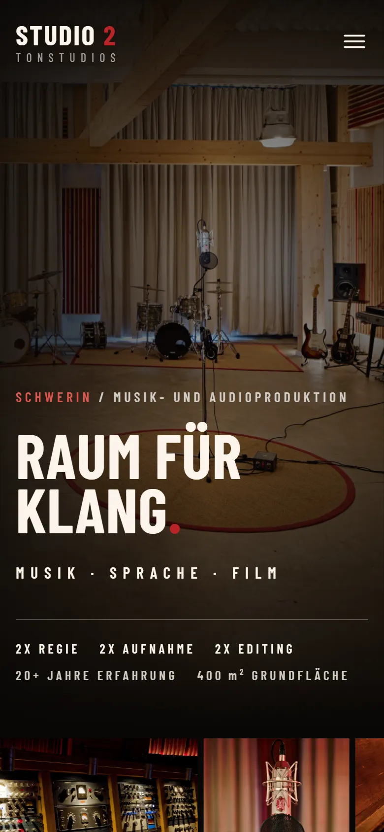 Home page of tonstudio2.de on a phone