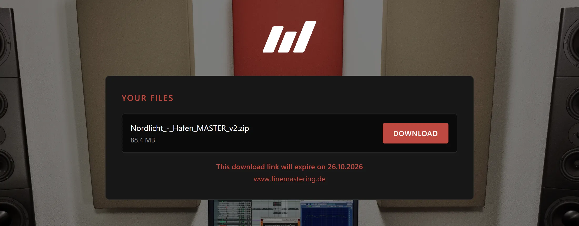 Download page for the client with the finished file